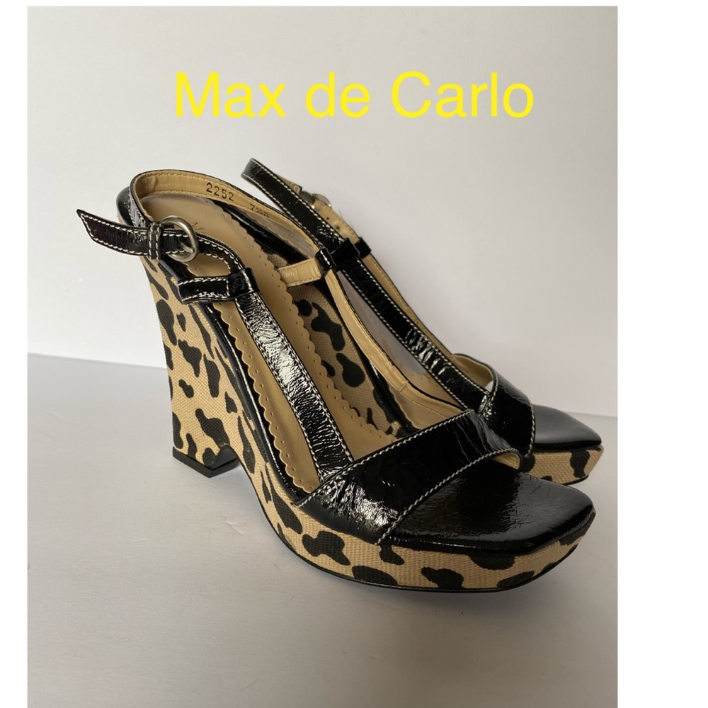 Max de Carlo size 7 1/2 wedge leather leopard